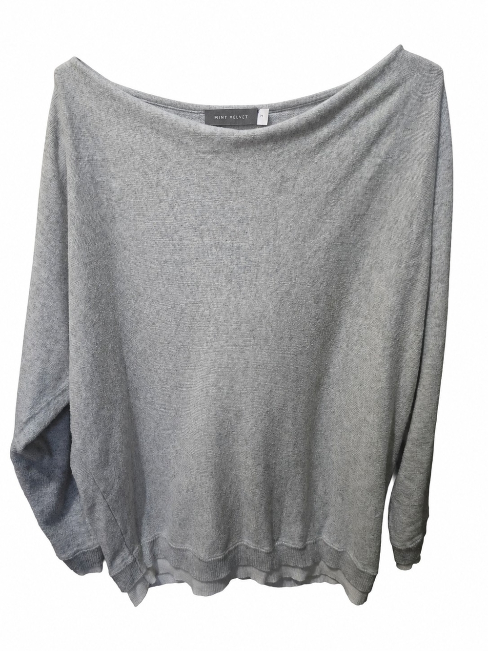 Mint Velvet Cashmere Blend Gray Boat Neck Keyhole Back Sweater Medium